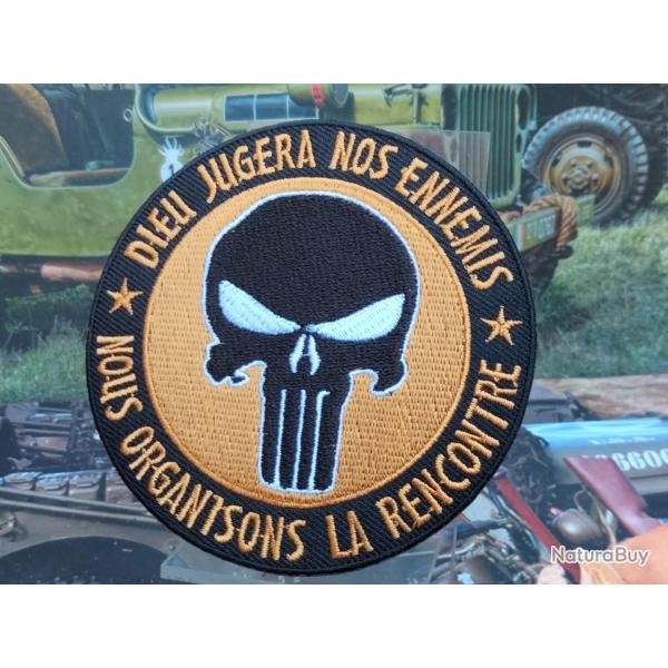 Patch brod� Dieu Jugera nos Ennemis - Diam�tre : 90 mm � coudre ou � coller au fer � repasser