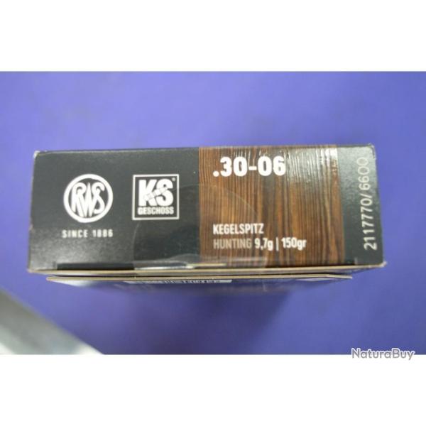 1 BOITE DE 20 BALLES RWS 30-06 EN KS 9.7 G NEUVE