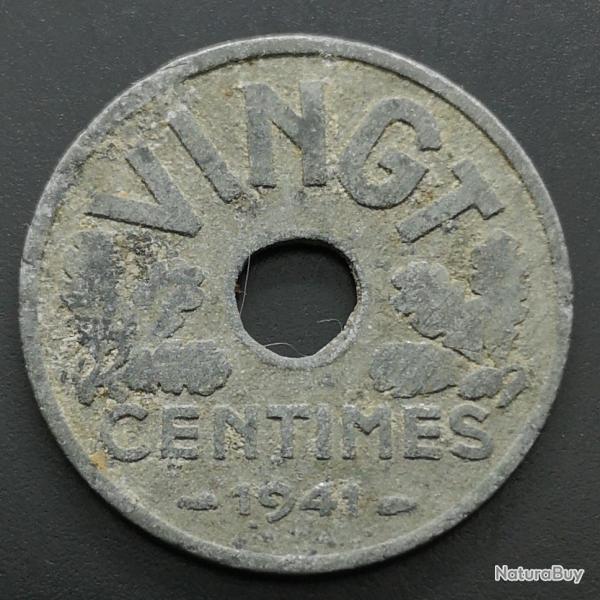 Monnaie France - 1941 - 20 cts Etat fran�ais type VINGT (Grade : AB) - Ref N0327