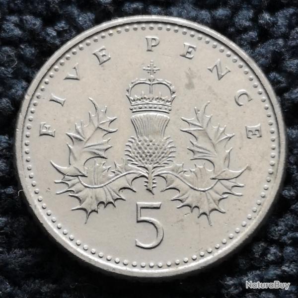 Monnaie Royaume-Uni - 1990 - 5 pence Elizabeth II 3e effigie (Grade : TTB) - Ref N1191