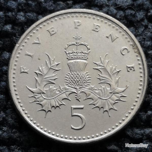 Monnaie Royaume-Uni - 1990 - 5 pence Elizabeth II 3e effigie (Grade : TTB) - Ref N1332