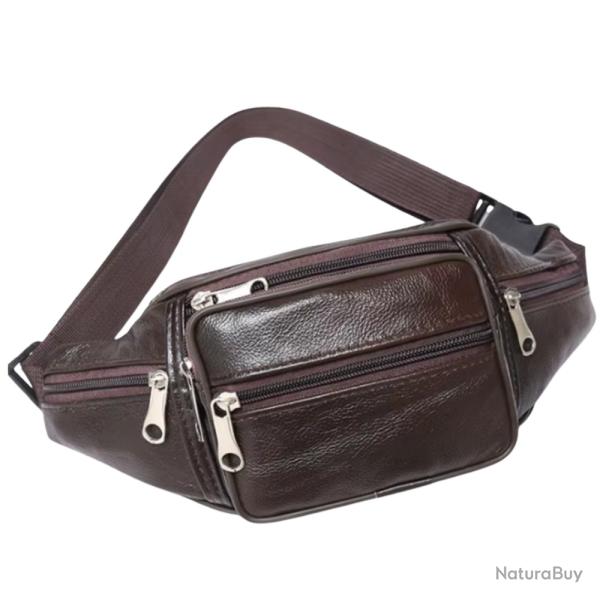 Sac Banane Cuir PU Homme Femme Unisexe Voyage Randonn�e Sport Smartphone Marron Caf�
