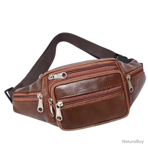 Sac Banane Cuir PU Homme Femme Voyage Randonn�e Sport Smartphone Marron