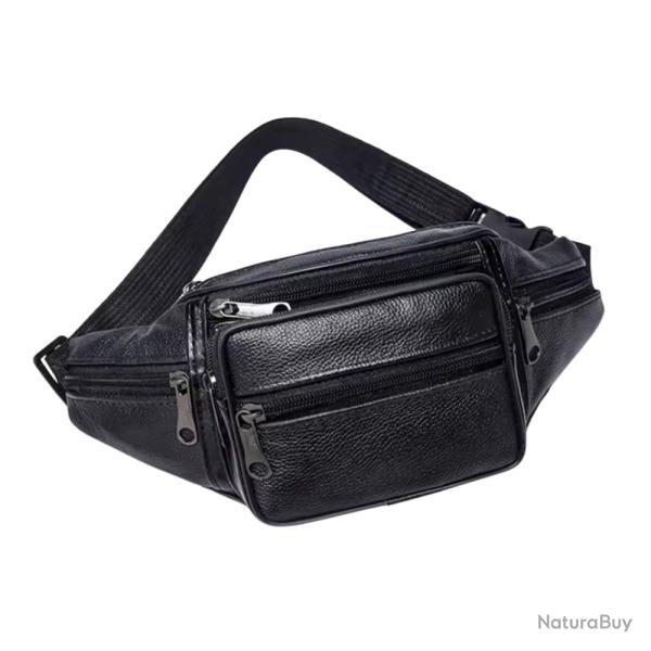 Sac Banane Cuir PU Homme Femme Voyage Randonn�e Sport Smartphone Noir