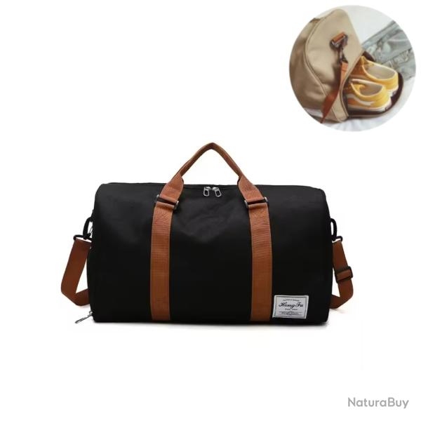 Sac de Voyage Grand Sac Weekend Tissu Oxford Impermable Bandoulire Compartiment Chaussures Noir