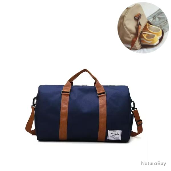Sac de Voyage Grand Sac Weekend Tissu Oxford Impermable Bandoulire Compartiment Chaussures Bleu