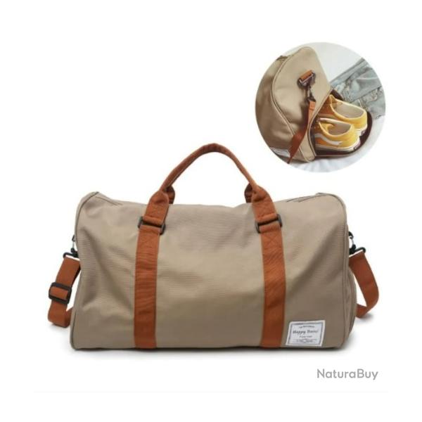 Sac de Voyage Grand Sac Weekend Tissu Oxford Impermable Bandoulire Compartiment Chaussures Beige