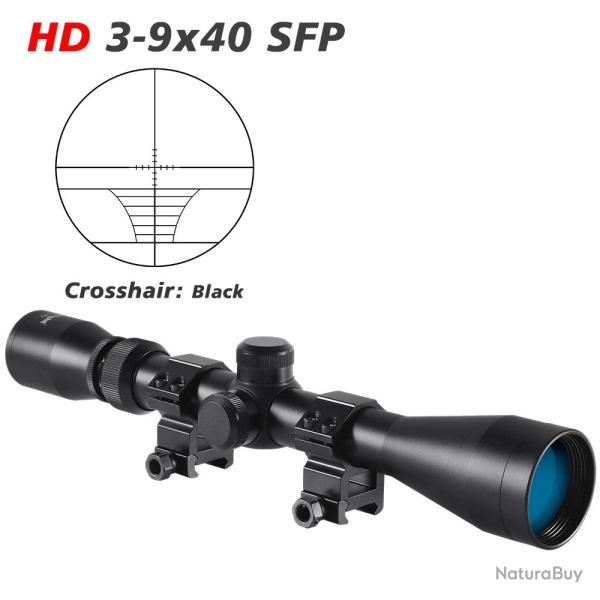 Lunette de Vise 3-9x40 Mil Dot HD SFP avec Montages Rail 11mm Chasse Airsoft Fusil et Arbalte