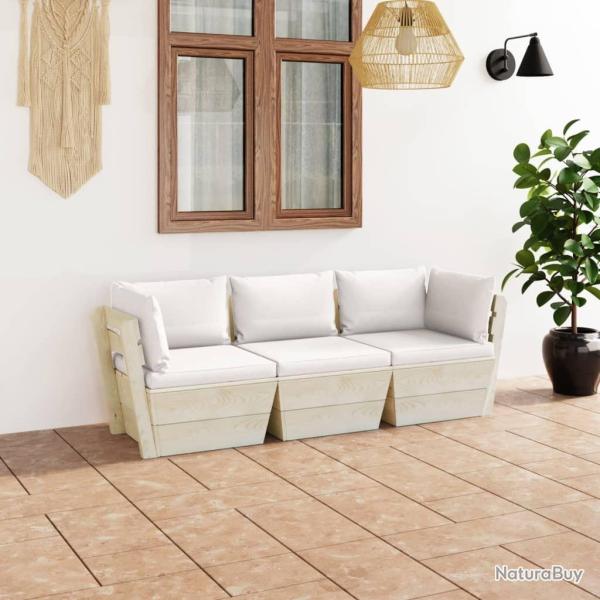 Canap� palette � 3 places de jardin avec coussins Bois d'�pic�a