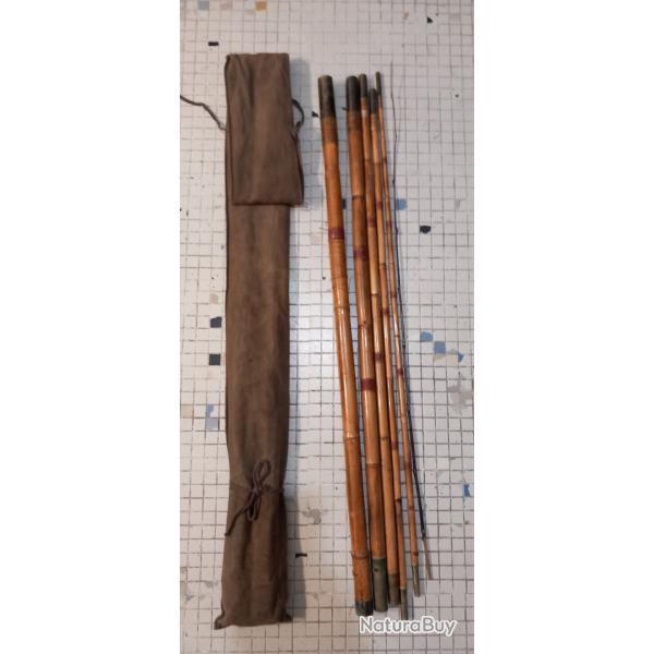 Canne  pche bambou ancienne avec sac