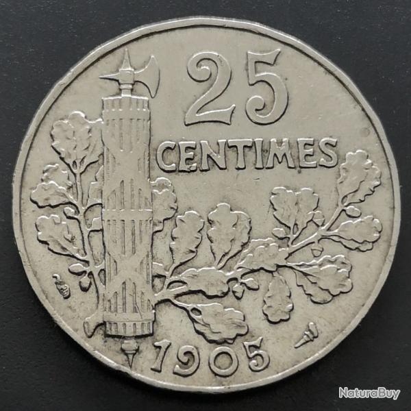 Monnaie France - 1905 - 25 centimes Patey 2e type (Grade : TTB) - Ref N0296