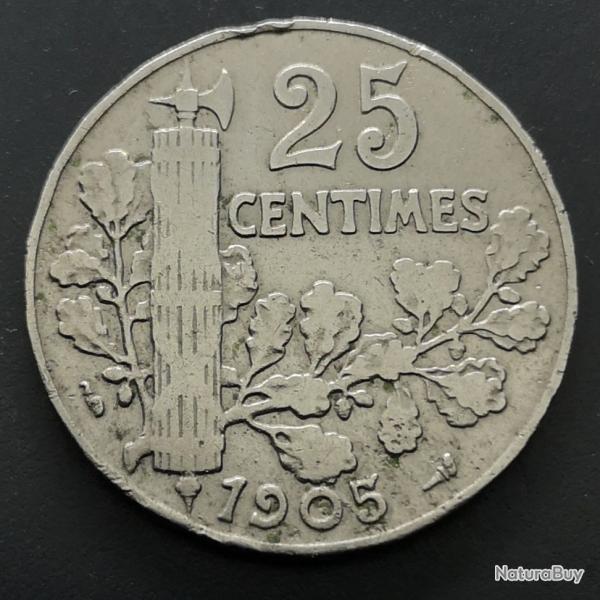 Monnaie France - 1905 - 25 centimes Patey 2e type (Grade : AB) - Ref N0390