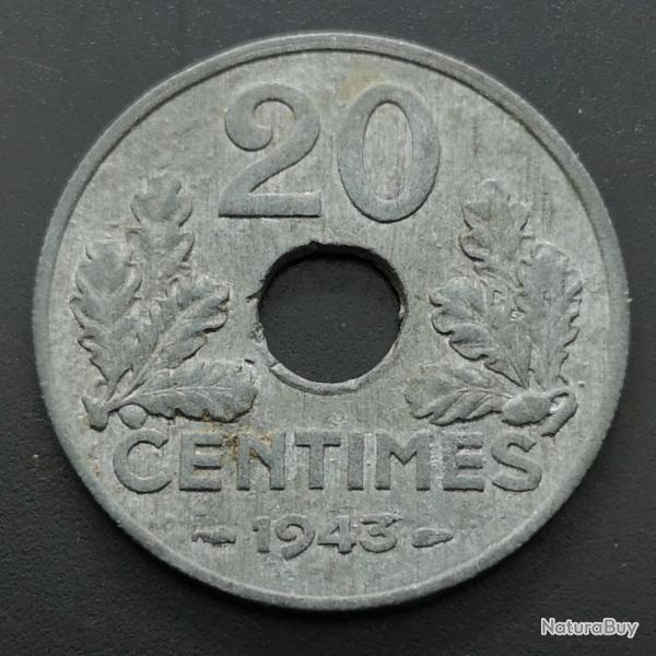 Monnaie France - 1943 - 20 centimes Etat fran�ais (lourde) (Grade : TTB) - N0678