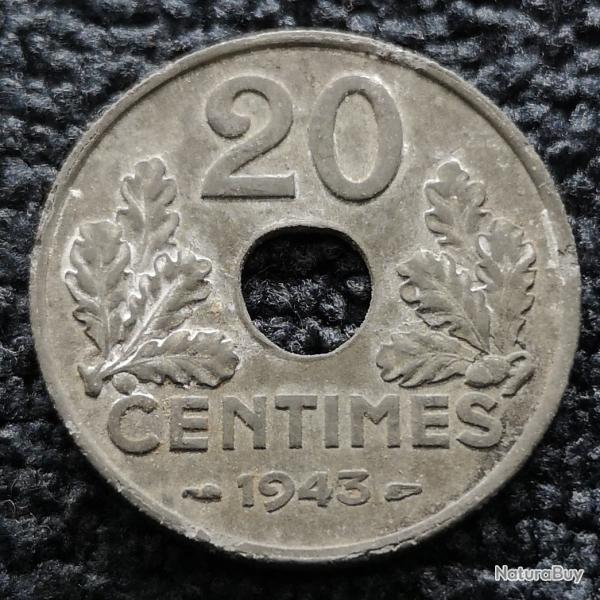 Monnaie France - 1943 - 20 centimes Etat fran�ais (lourde) (Grade : AB) - ref N1090