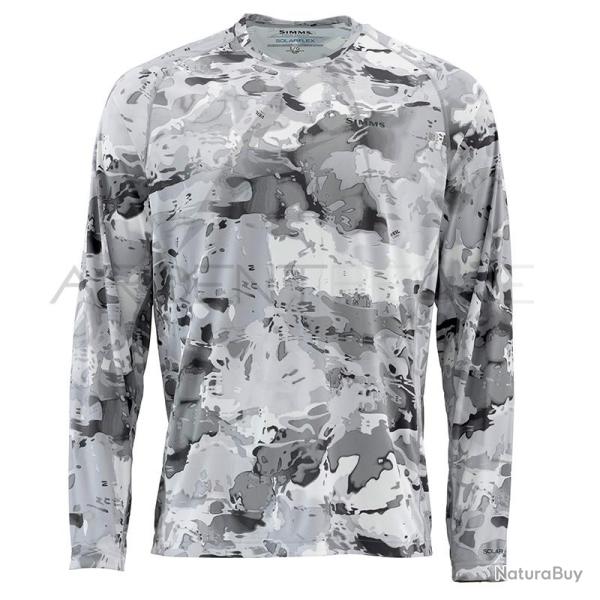 Tee shirt SIMMS Solarflex crewneck prints Cloud camo grey XL