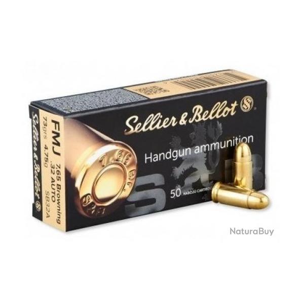 CARTOUCHES SELLIER BELLOT cal.7,65 mm (.32 Auto) FMJ par 20 boites, 1000 munitions