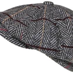 Beret Casquette Gavroche Gris Clair Irlandaise &agrave; Chevrons en Laine Gurwal Taille unique Gris