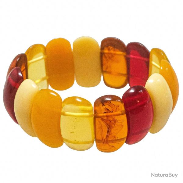 Bracelet manchette �lastiqu� en ambre de la mer Baltique