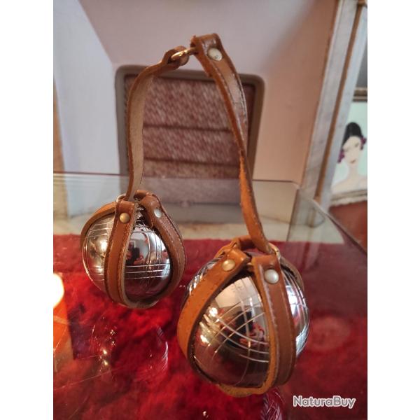 Ancien  porte boule doublette p�tanque cuir lani�re marque JB  Neuf