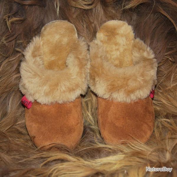 Sabots fourr en peau de mouton retourne camel