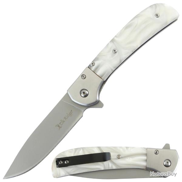 Couteau Elk Ridge A/O Lame Acier 3Cr13MoV Manche ABS Imitation Coquillage Liner Lock ERA2022MP