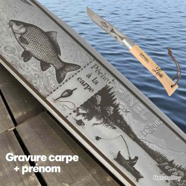 Opinel 13 gravure pecheur carpe + prenom