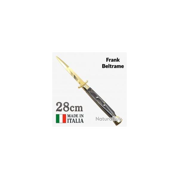 Couteau cran d'arrt 28cm buffle gold garde basculante  pompe arriere Frank Beltrame