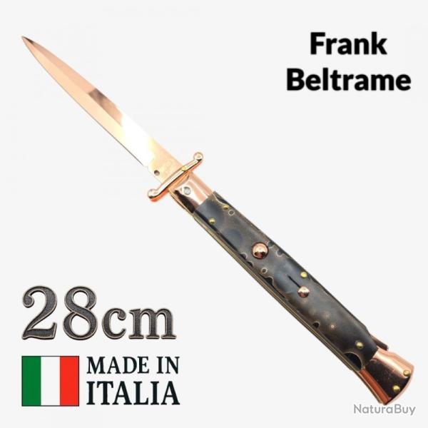 Couteau automatique stiletto 28cm micarta cuivre garde basculante  pompe arriere Frank Beltrame