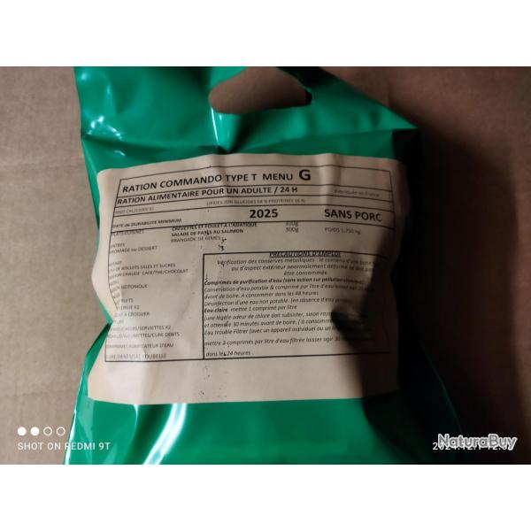 X PORT OFFERT LOT DE 15 RATIONS COMMANDO 24 HEURES DDM 2027 ou 2028  MENUS DIFFERENTS