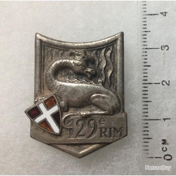 FRANCE INFANTERIE - Insigne �129� R.I.M. R�giment d?Infanterie Motoris�? �mail, �cu orange et rouge?