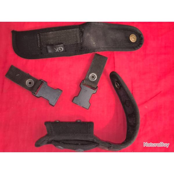 Lot occasion 4 pi�ces �tui couteau pliant + �tui b�ton tactique + 2 suspentes � clip universel 30 mm
