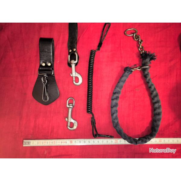 Lot occasion dragonne spirale cha�ne gaine toile crochets d'attache et pattes de cuir pour ceinture