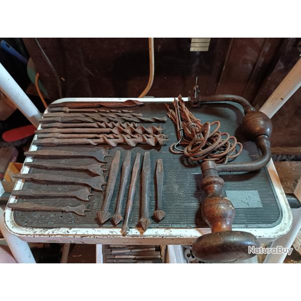 Lot outils ancien pour le bois vrille for�t etc