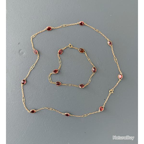 Magnifique parure or 18 Carats - Collier et bracelet - pierres rouges