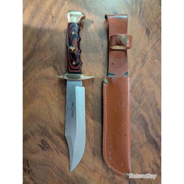 Couteau Bowie / chasse  Bush Line  garde & pommeau laiton  tui cuir
