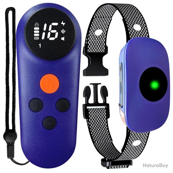 Collier de Dressage Intelligent pour Chien Bip Vibration Choc tanche Tlcommande Rechargeable Bleu