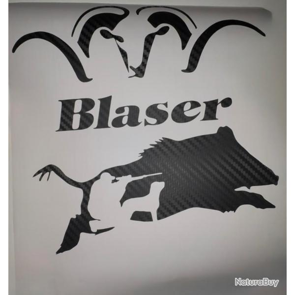 Autocollants Blaser + chasse aux sanglier carbone d�coration voiture coffre fort ou autres 25 cm