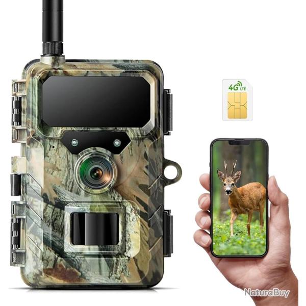 Cam�ra de Chasse 4G LTE 32MP 1080P HD Vision Nocturne Infrarouge 850nm �tanche IP66 Carte SIM & App