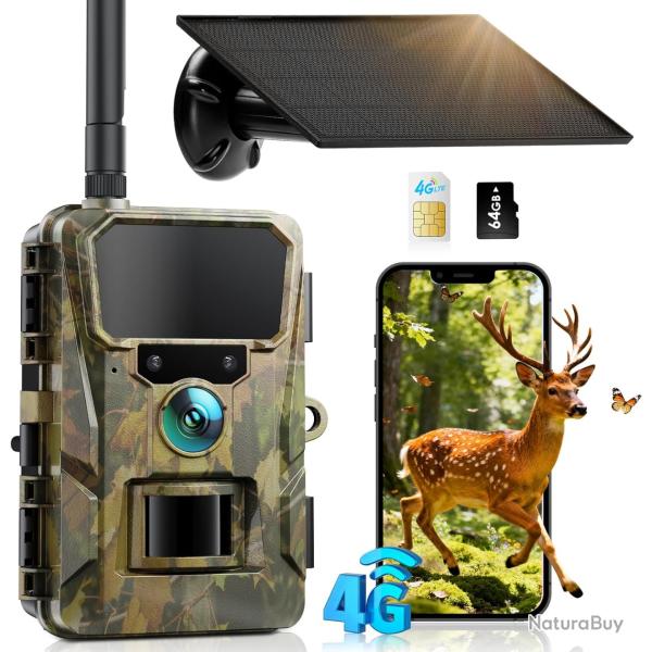 Cam�ra de Chasse 4G LTE 32MP 1080P HD Vision Nocturne Infrarouge  �tanche IP66 Carte SIM TF 64 GB