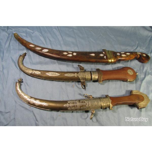 Lot de 3  couteaux poignards arabes ,  travail ethnique ,collection, dcoration