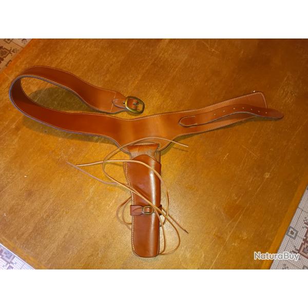 Ceinturon holster buscadero western cuir vritable