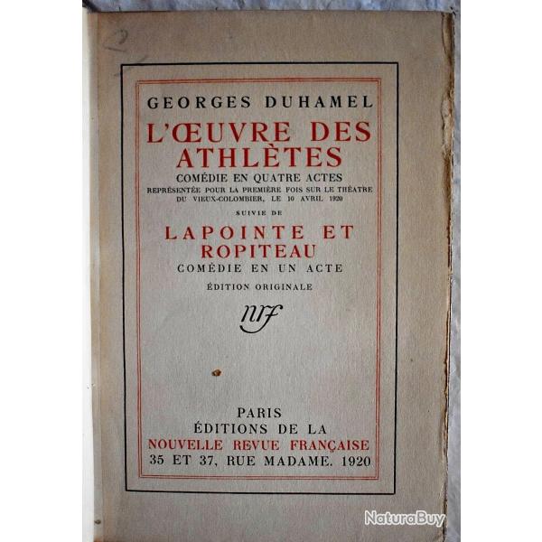 L'oeuvre des athltes, suivie de Lapointe et Ropiteau - EO - Georges Duhamel