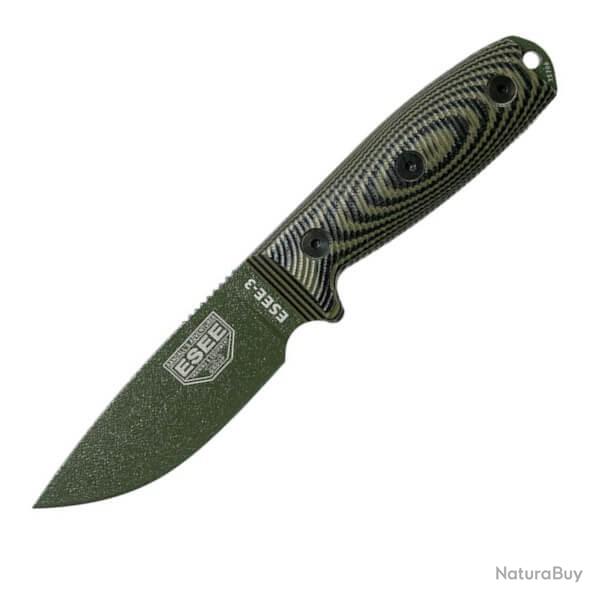 Couteau fixe de survie ESEE-3 vert et noir E3PMOD003