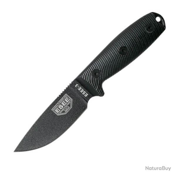 Couteau fixe de survie ESEE-3 noir E3PMB001