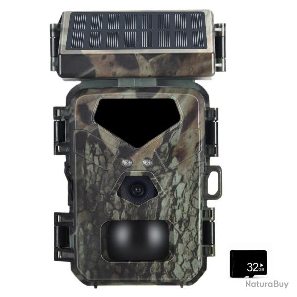Cam�ra de Chasse Solaire 20MP Full HD 1080P D�tection PIR 0,3 s Vision Nocturne 20 m Solaire SD 32Go