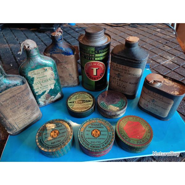 lot boites ammorce et bidons poudre vintage