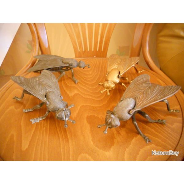 ancien cendrier en forme de mouche ou cigale lot de 4 dimension 18 cm de long