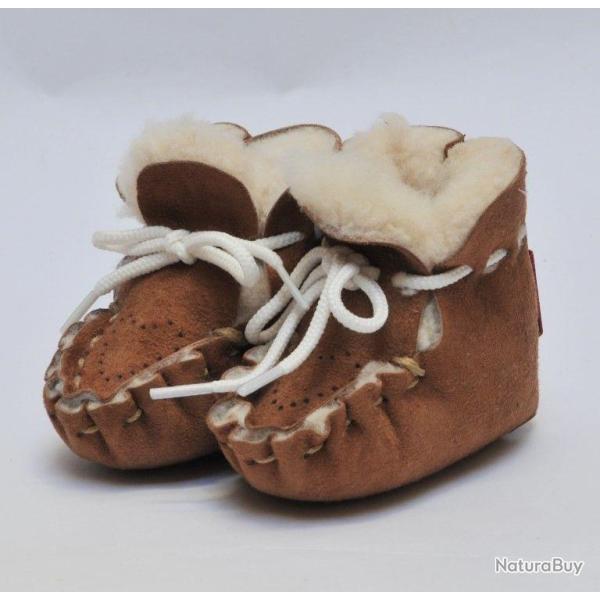 Chaussons de b�b�s peau d'agneau v�ritable moka Taille 2