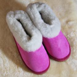 Chaussons chauds femme en peau de mouton rose Fushia