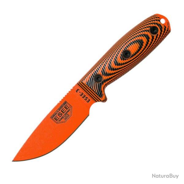 Couteau fixe de survie ESEE-3 manche orange/noir E3PMOR006